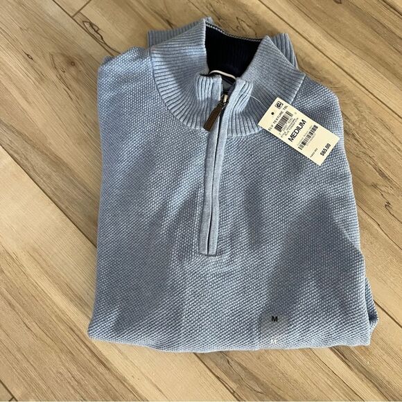 NWT CLUB ROOM 1/4 Zip Mock Neck light Blue cotton Knit Sweater Size M - Picture 1 of 4